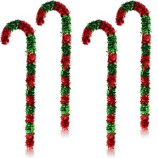 4 Pack Christmas Giant Candy Cane Decorations 15 x 55 Inch Red Green Tinsel G...