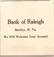 Bank Of Raleigh We Welcome Your Account Beckley W VA 1927 WV Clipping TAK1-M33