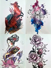 Colorful Temporary Tattoo Sticker, Flower Animal Woman Design, Body Arm Leg