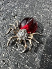 Rare! Crown Trifari Red Lucite Golden Spider Fur Clip Brooch 1940s Jelly Belly