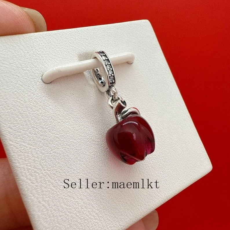 Dije colgante de cristal de Murano rojo manzana, dije para pulsera Foto 4 de 4