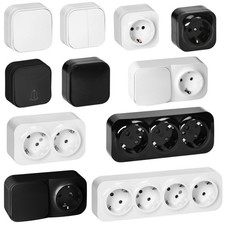 Aufputz Lichtschalter, Serienschalter, Schuko Steckdose weiss schwarz serie ToDo