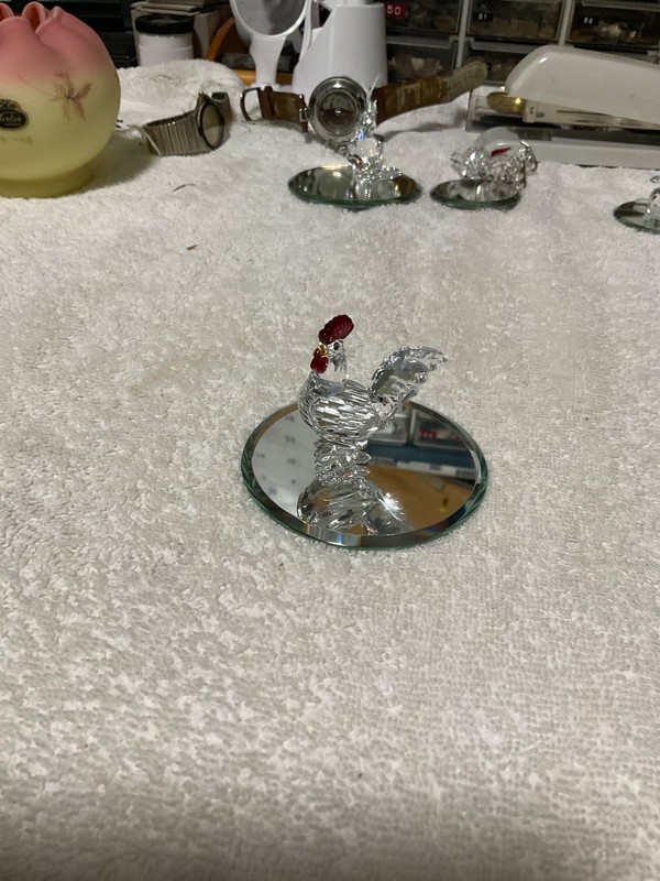 SWAROVSKI CRYSTAL ANAMIAL ROOSTER AND MIRROR STAND