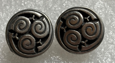 CELTIC SPIRAL ROUND PEWTER PIERCED EARRINGS
