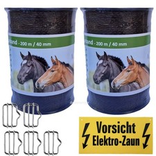 Weidezaunband 40 mm  12 Niro +5 Verbinder+1 Warnschild  400 m braun