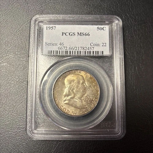 1957 Franklin Half Dollar PCGS MS66 TONED!