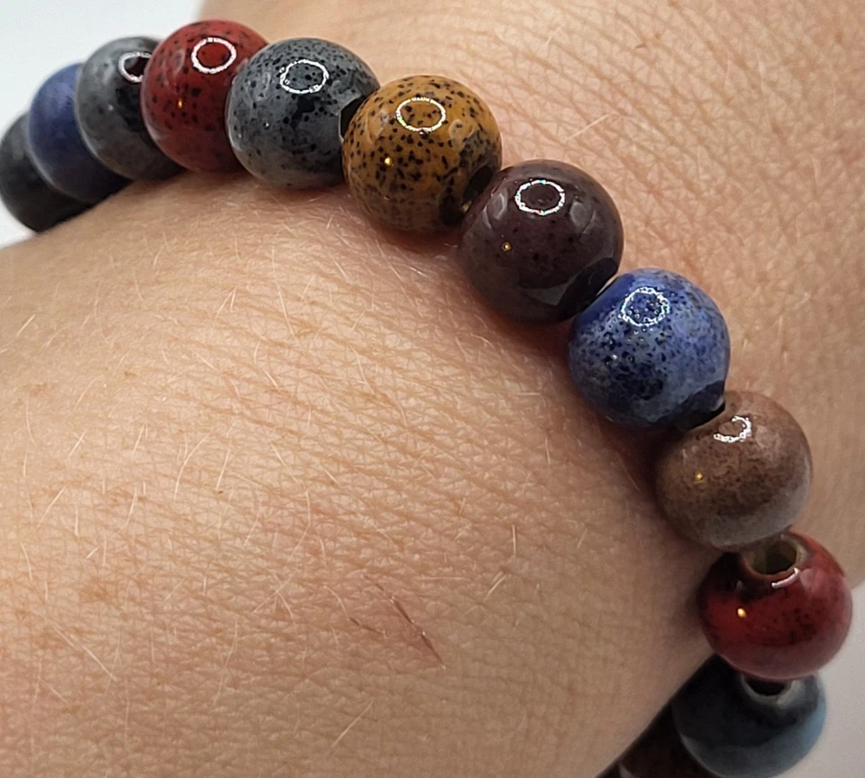 Handmade Ceramic Glazed Porcelain Beaded Bracelet Bohemian 6in - Image 3 of 4