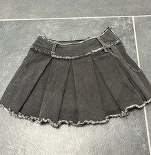 Tractr Girls Pleated Denim zip up Skort with Chain - black size 7