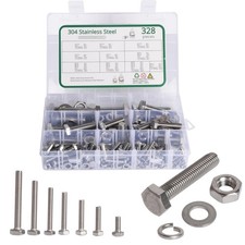 328 PCS Metric Bolts Nuts Kit M3-M12, Heavy Duty 304 Stainless Steel Assortmen
