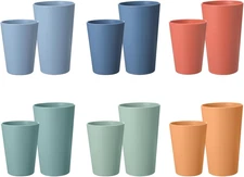 Set of 12 Wheat Straw Cups, 6 Pcs 20 oz & 6 Pcs 12 oz Unbreakable Drinking Cups,