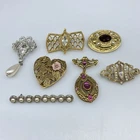 Lot of 7 Vintage 1928 BROOCH Pins Rhinestone Enamel Brooches Costume Jewelry