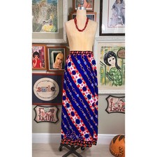 Vintage 1960s Alex Colman Maxi Skirt Polished Cotton Abstract Print Small