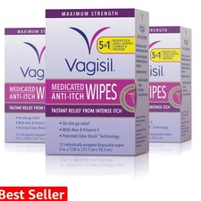 Anti-Itch Medicated Feminine Intimate Wipes for Women, Maximum Strength, Gyne...