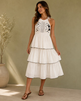 Kopal Anthropology Izzy Embroidered Tiered dress M,  Halter top Boho Cottagecore