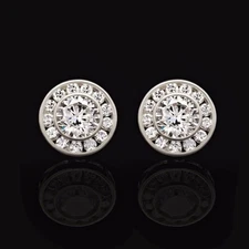14K White Gold 1.5Ct Round CZ Bezel Cluster Stud Earrings