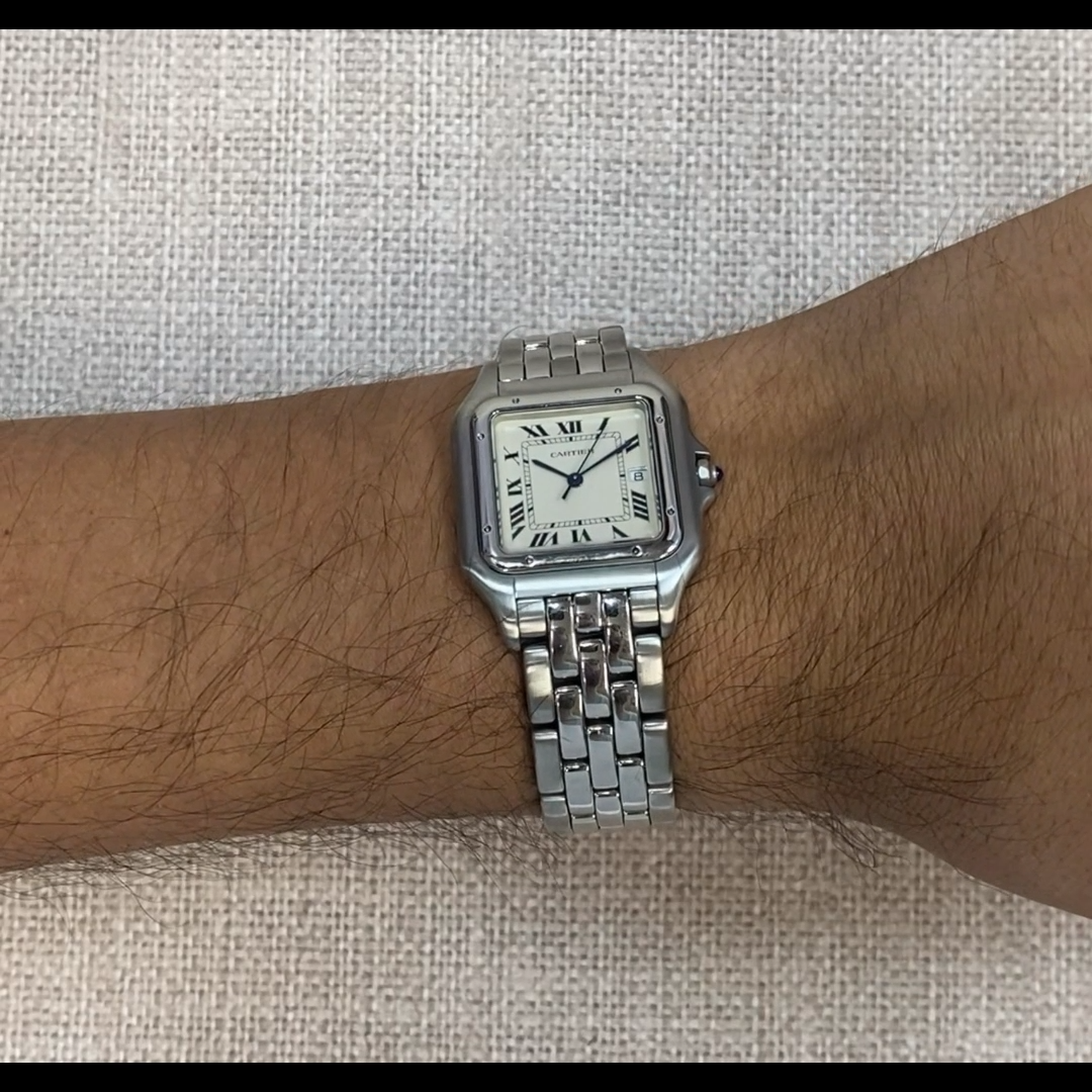 Cartier Panthere Jumbo Steel Silver Roman Dial Quartz Watch