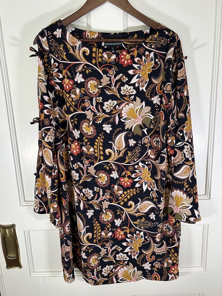 Cynthia Rowley Women's Floral Paisley Bow Tie Open Sleeves Knee Length Dress  12 | eBay
