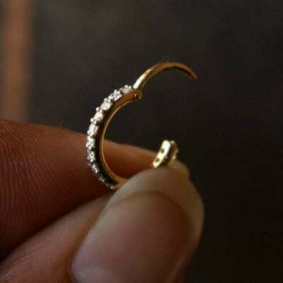 0.20Ct Round Simulated Diamond Nose Ring & Earrings  14K Yellow Gold Plated