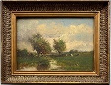 Willem Roelof (Dutch, 1822-1897) : Summer Landscape with Cattle, oil on panel