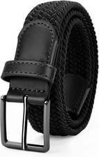 Kids Elastic Stretch Braided Belt 1  Wide, For waist 26"-28" - Black