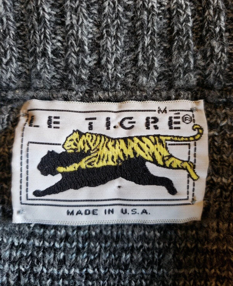 vintage 80's LE TIGRE light blue / black long sleeve pullover SWEATER | Med - Image 2 of 2