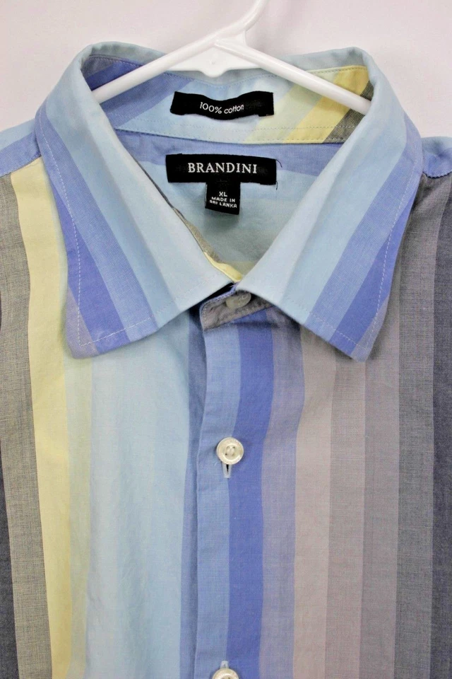 Camisa Brandini para hombre talla XL L/S abotonada multicolor a rayas 100 % algodón Foto 3 de 4