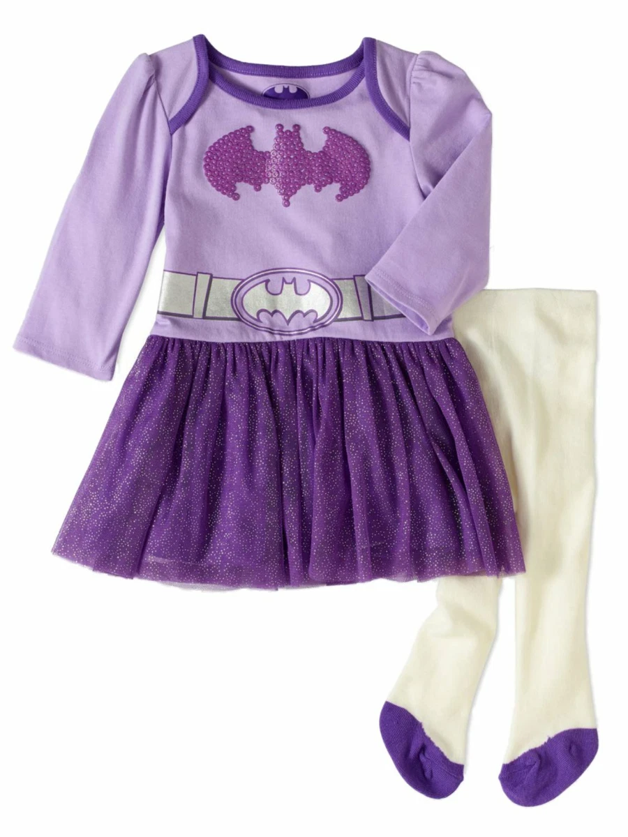 DC Comics Purple Sparkle Tulle Batgirl Baby Dress Tights Bat