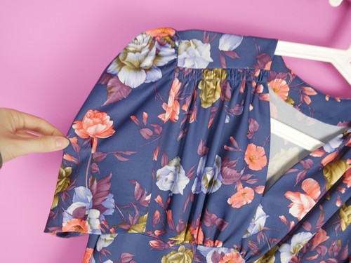VINTAGE 70s 80s Blue Floral Flare Knee Retro Midi cottagecore Dress Medium 12 14 - Picture 4 of 10