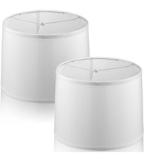 2-Natural White Linen Drum Lampshades 11.6  Top x 12.6  Bottom x 9.8  High
