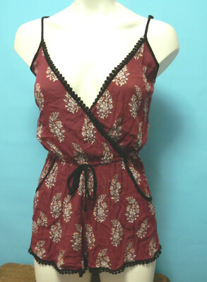 Band Of Gypsies Womens Floral Print Romper Maroon Size Small