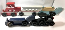Wood Toy Train Vintage Hand Made Preschool Age Kids Railroad Steam Engine 6 Pc