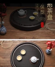 Black bakelite tea tray water draining serving tray (Round shape)