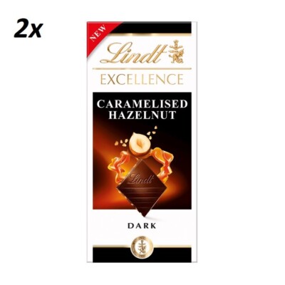 2 x Lindt EXCELLENCE Caramelised Hazelnut Dark Chocolate Sweets 100g (3.52oz)