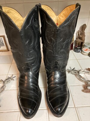 Los Altos WESTERN COWBOY BOOTS Oryx J-Toe Genuine BLACK EEL SKIN 10 D