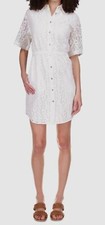 $155 Michael By Michael Kors Women's White Lace Short Sleeve Shirt Dress Size L