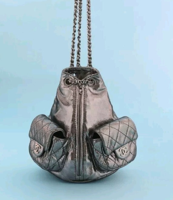 Authentic Chanel Mini Metalic Silver Split Zip Ba… - image 5