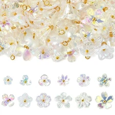 150pcs Mix Styles Acrylic Flower Pendants Floral Bead Dangle Charms for Jewelry