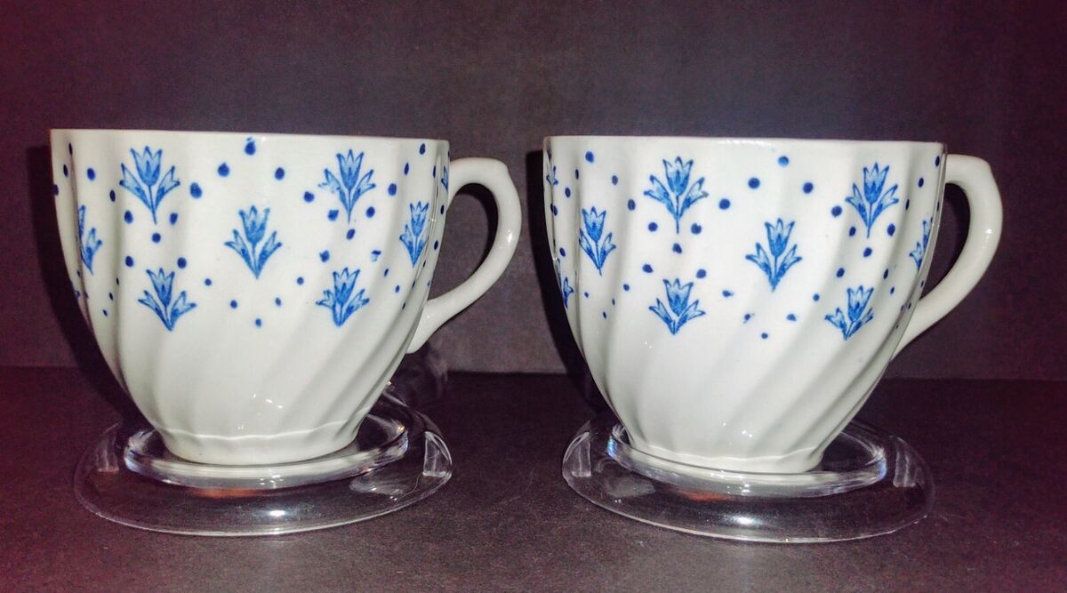 Swinnertons Bijou Blue Dot & Tulip Staffordshire Tea Cups Swinnertons Bijou Blue Dot & Tulip Staffordshire Tea Cups