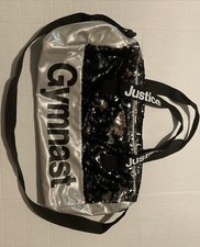 Justice Gymnasts Duffle Bag Silver W/ Black  Silver Sequins Adjustable Strap