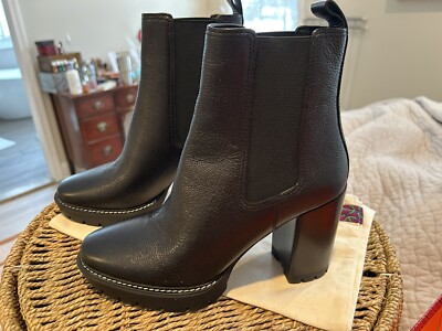 NEW - Tory Burch Black Lug 70 mm booty tumbled leather/Gore size 9.5