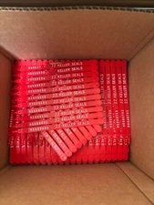 100 Red plastic security seals numbered. Truck container seals 7.5 inch