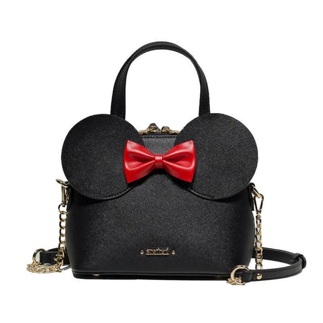 Minnie Mouse Crossbody Purse with Chains Women Fashion PU Leather Black
