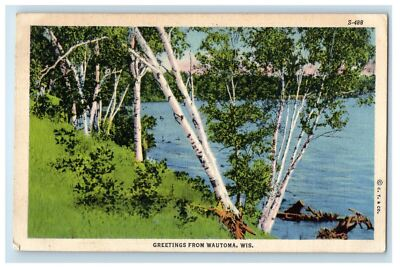#ad #ad 1940 Thin Trees View Greetings from Wautoma Wisconsin WI Vintage Posted $8.97