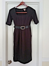 H&M Belted Little Black Dress with a flattering square neck , Size US 6 EUR 36