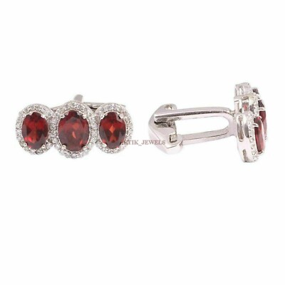 Natürlicher Granat Edelstein Mit 925 Sterling Silber Manschettenknopf #2202