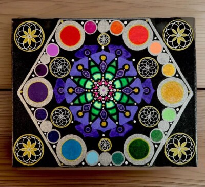 Original 8 x10  Drawing on Canvas - Psychedelic - Sacred Geometry Mandala
