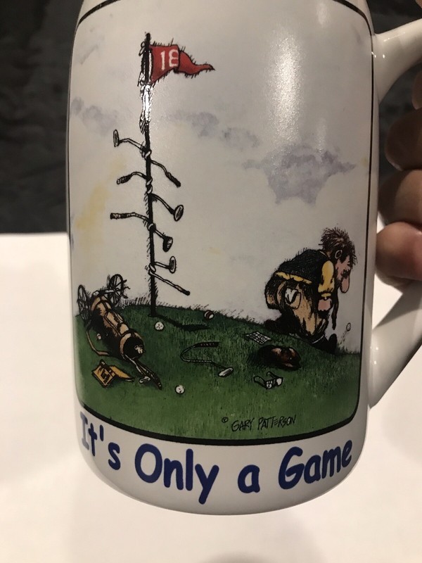 Gary Paterson "ITS ONLY A GAME" GIANT COFFEE MUG - USED BUT NEVER USED