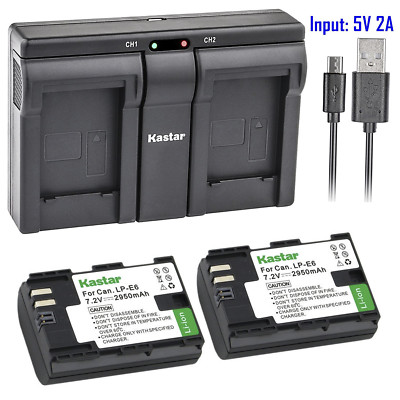 Kastar 2 Battery & Dual Slim USB Charger for Canon LP-E6 LP-E6N LPE6 LPE6N LC-E6
