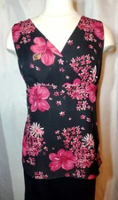 CLOTHING CO. by NOTATIONS Ladies Sleeveless Blouse Black & Pink Floral SZ LG