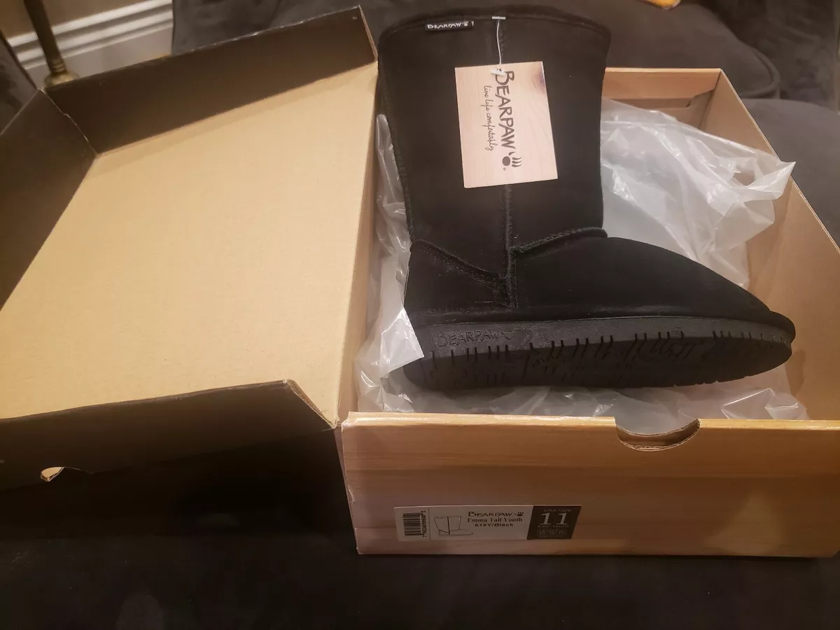 Girls Bearpaw Size 11 Emma Tall Youth Boot 618Y Black Suede Brand New in Box NIB